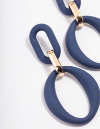 Gold Rubber Coated Blue Link Drop Earrings - link has visual effect only