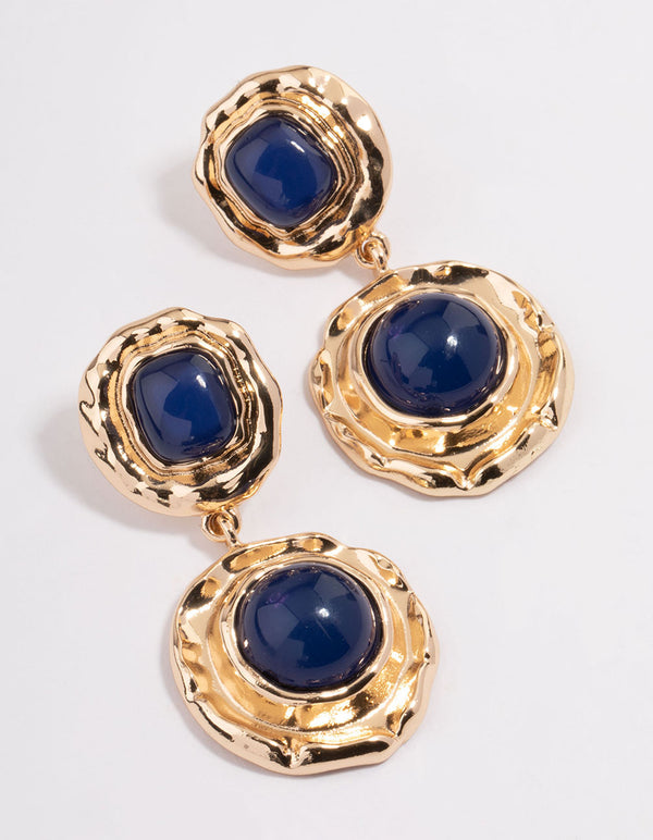 Gold Vintage Molten Round Drop Earrings