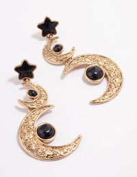 Antique Gold Star Double Moon Drop Earrings - link has visual effect only