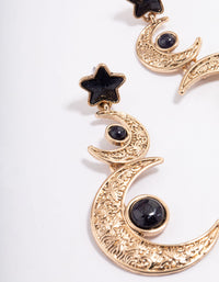 Antique Gold Star Double Moon Drop Earrings - link has visual effect only