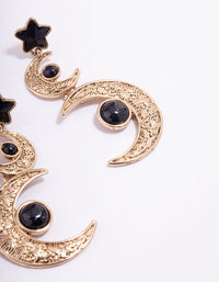 Antique Gold Star Double Moon Drop Earrings - link has visual effect only