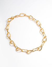 Gold Plated Brass Irregular Link Chain Necklace - link has visual effect only