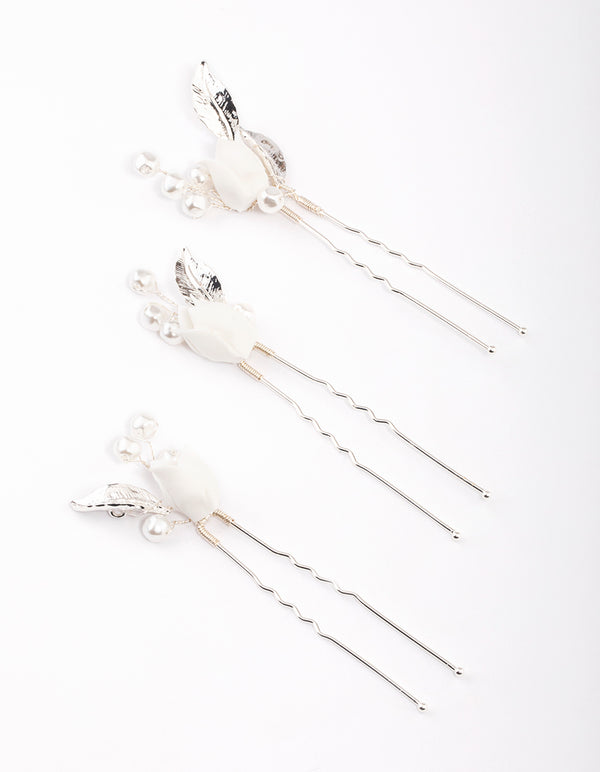 Silver Pearl Tulip Hair Pins Pack