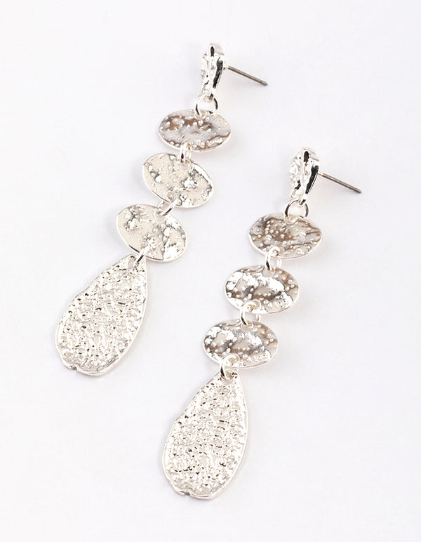 Silver Organic Molten Round Drop Earrings