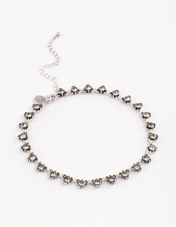 Antique Silver Diamante Triangle Chain Choker