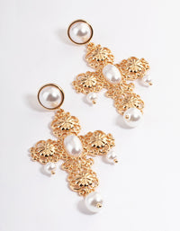 Gold Pearl Filigree Statement Cross Earrings - link has visual effect only