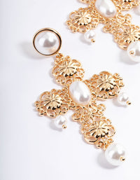 Gold Pearl Filigree Statement Cross Earrings - link has visual effect only