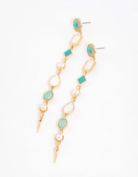 Gold Long Mixed Stone Drop Earrings - link has visual effect only