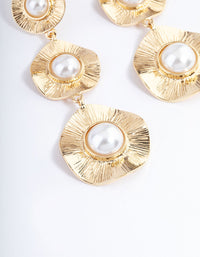 Gold Statement Pearl Textured Disc Earrings - link has visual effect only