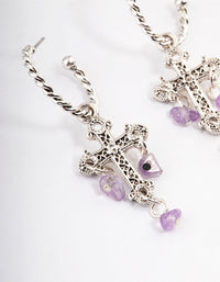 Antique Silver Amethyst Cross Earrings - link has visual effect only