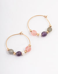 Gold Amethyst Freshwater Pearl Hoop Earrings - link has visual effect only