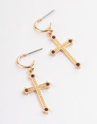 Gold Amethyst Pendant Cross Earrings - link has visual effect only