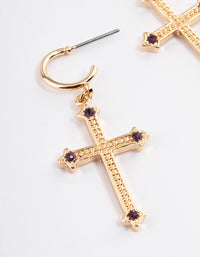 Gold Amethyst Pendant Cross Earrings - link has visual effect only