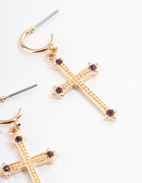 Gold Amethyst Pendant Cross Earrings - link has visual effect only