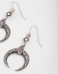 Antique Silver Amethyst Hook Crescent Earrings - link has visual effect only