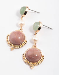 Gold Round Rhodonite Drop Earrings - link has visual effect only