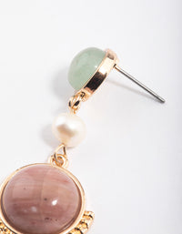 Gold Round Rhodonite Drop Earrings - link has visual effect only