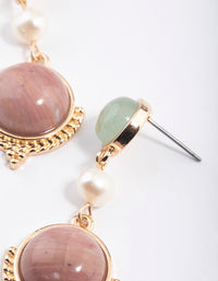 Gold Round Rhodonite Drop Earrings - link has visual effect only