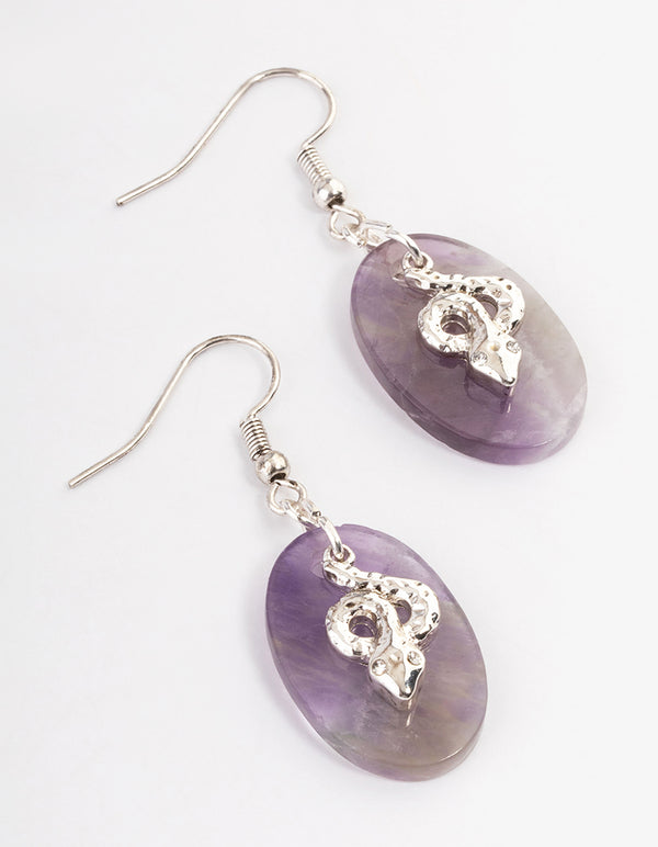 Antique Silver Amethyst Snake Earrings