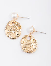 Gold Freshwater Pearl Textured Disc Earrings - link has visual effect only