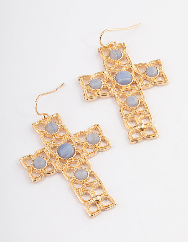 Gold Hinged Cross Earrings