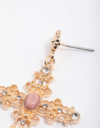 Gold Rhodonite Cross Detailed Earrings - link has visual effect only