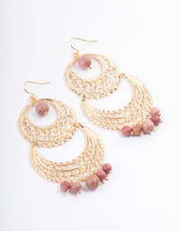 Gold Rhodonite Filigree Round Earrings - link has visual effect only