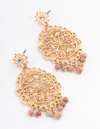 Gold Rhodonite Stamped Pendant Earrings - link has visual effect only