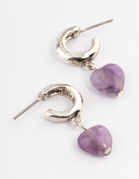 Antique Silver Amethyst Heart Huggie Earrings - link has visual effect only