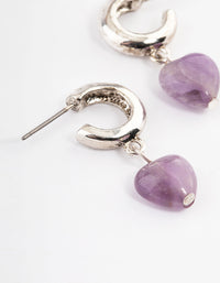 Antique Silver Amethyst Heart Huggie Earrings - link has visual effect only