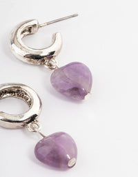 Antique Silver Amethyst Heart Huggie Earrings - link has visual effect only