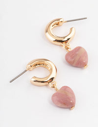 Gold Rhodonite Heart Huggie Earrings - link has visual effect only