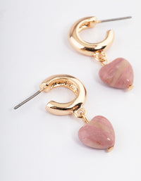 Gold Rhodonite Heart Huggie Earrings - link has visual effect only