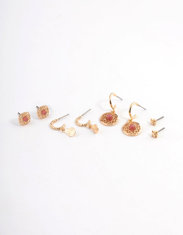 Gold Rhodonite Disc Stacker Earrings