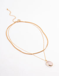 Gold Quartz Layered Oval Charm Necklace - link has visual effect only