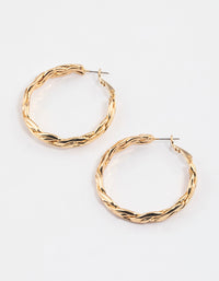 Gold Plated Brass Molten Plait Hoop Earrings - link has visual effect only