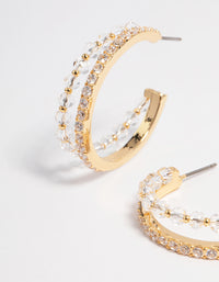 Gold Plated Cubic Zirconia Crystal Double Hoop Earrings - link has visual effect only