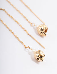 Gold Plated Freshwater Pearl Skull Thread Through Earrings - link has visual effect only