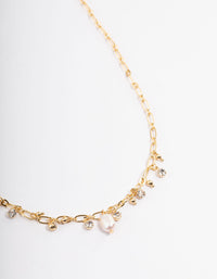 Gold Plated Freshwater Pearl Diamante Charm Chain Necklace - link has visual effect only