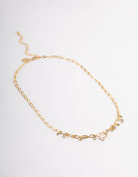 Gold Plated Freshwater Pearl Diamante Charm Chain Necklace - link has visual effect only