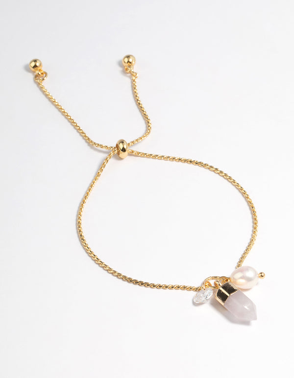 Gold Plated Multi Cluster Freshwater Pearl Toggle Bracelet