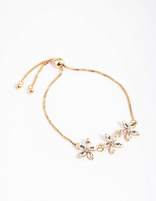 Gold Triple Flower Toggle Bracelet