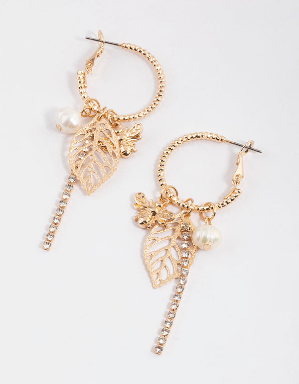 Gold Pearl Garden Cupchain Hoop Earrings