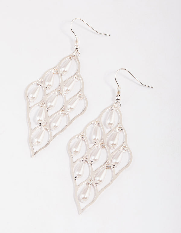 Silver Pearl Window Drop Earrings