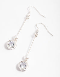 Silver Pearl & Diamante Drop Earrings - link has visual effect only