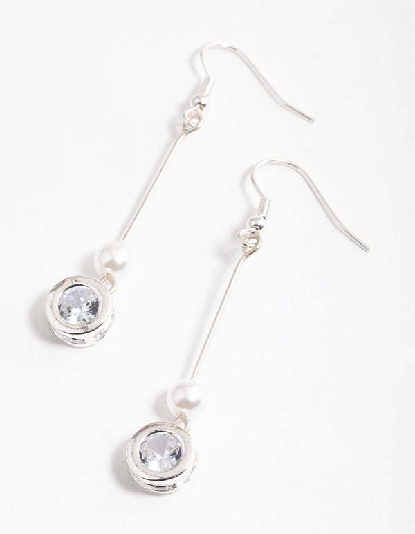 Silver Pearl & Diamante Drop Earrings