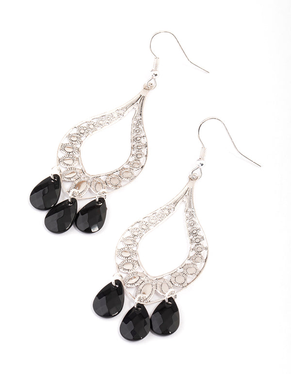 Silver Open Ornate Pearl Drop Earrings