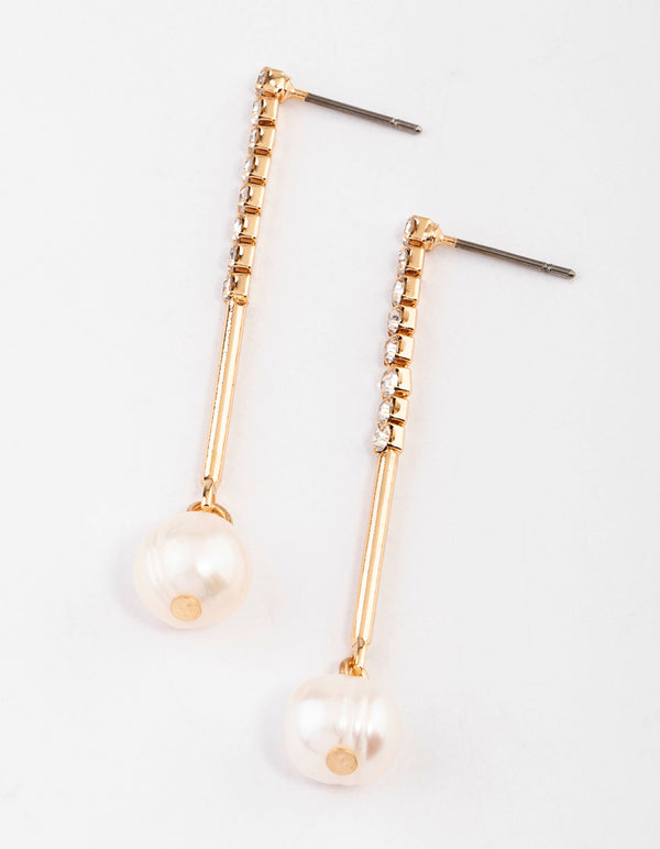 Gold Freshwater Pearl Cupchain Drop Earrings