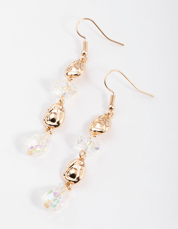 Gold Organic Beaded Drop Earrings