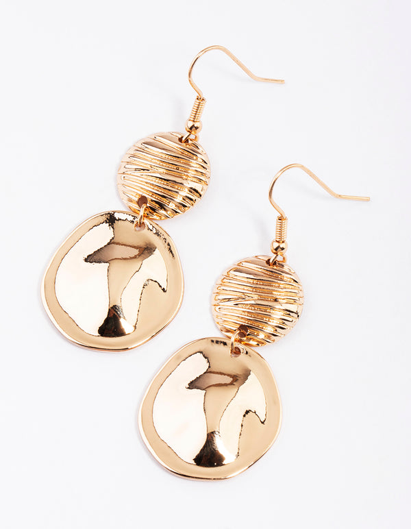 Gold Texture & irregular Disc Drop Earrings